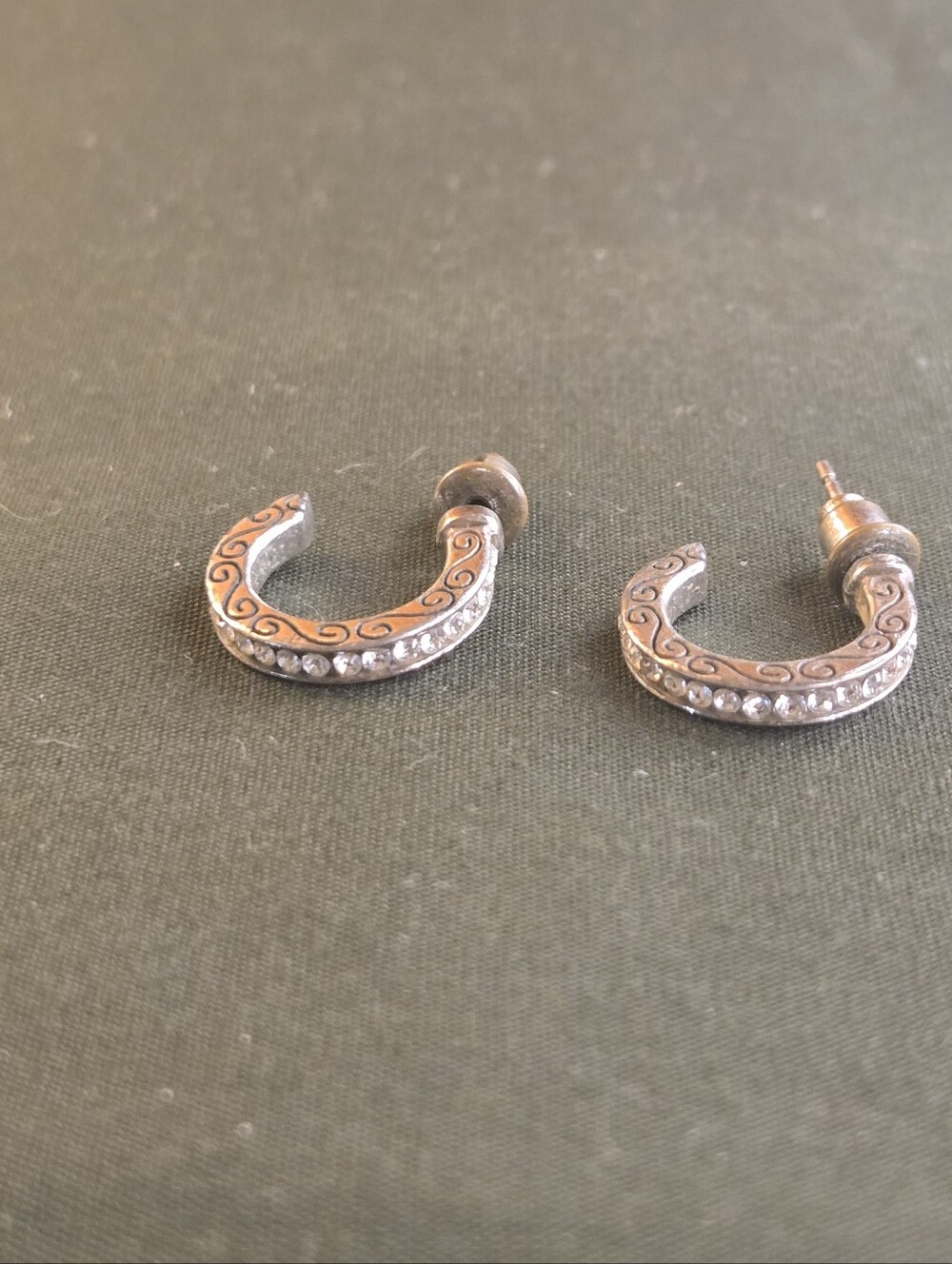 Brighton Silver-Tone Scroll Hoop Earrings with Crystal Accents